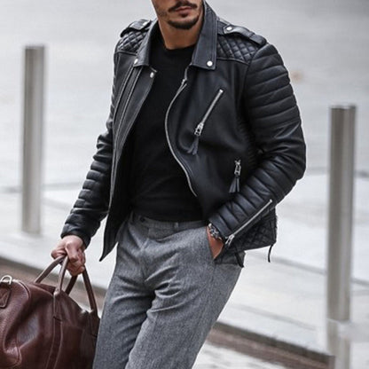 Morris | Men's Padded Biker-Style Leather Jacket with Zipper
