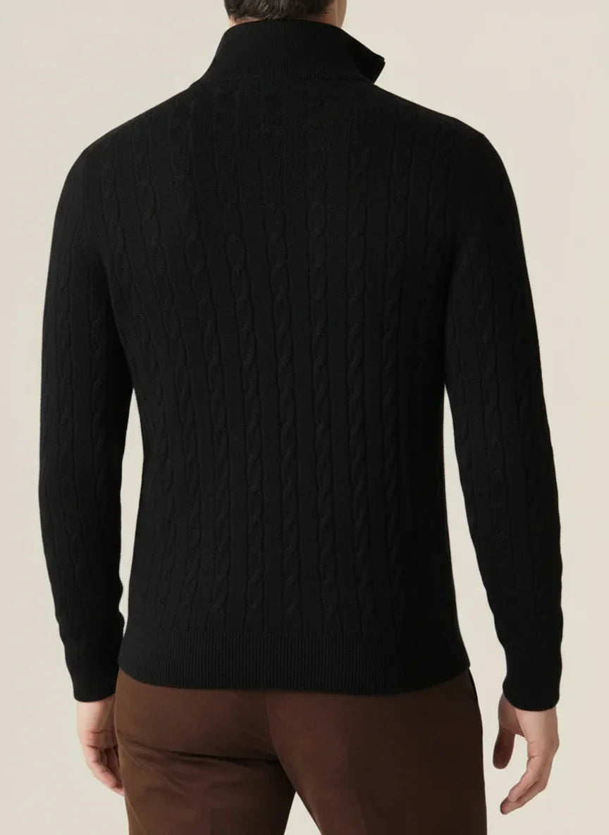 Men’s Cable Knit Half Zip Jumper – Stand Collar, Rib Trim