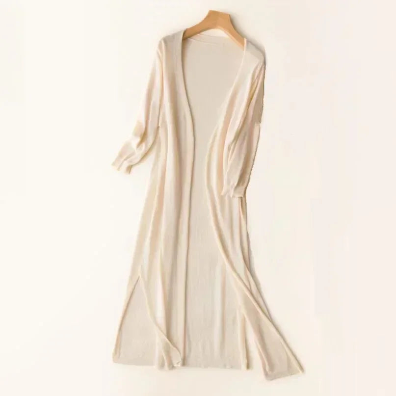 Leonie | Women's Lightweight Long Knit Cardigan in Drapé-Style