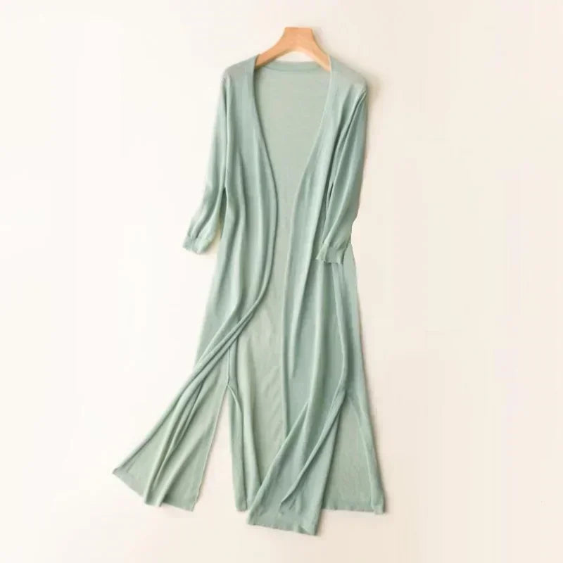Leonie | Women's Lightweight Long Knit Cardigan in Drapé-Style