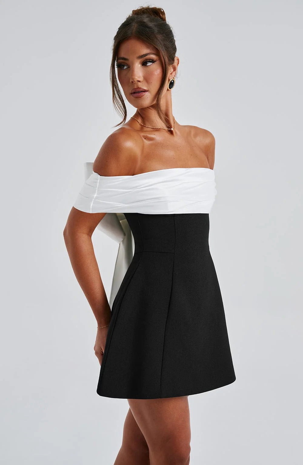 Halina | Bardot Neckline Bubble Skirt Dress