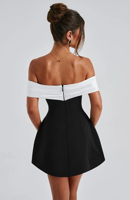 Halina | Bardot Neckline Bubble Skirt Dress