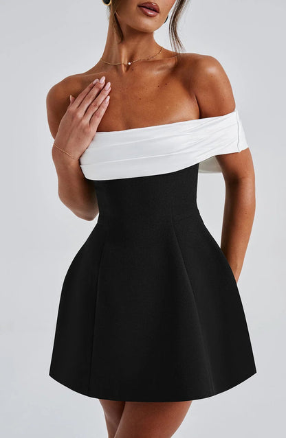 Halina | Bardot Neckline Bubble Skirt Dress
