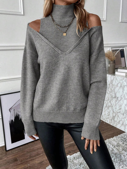 Betty | Women's Off-Shoulder Turtleneck Sweater Aus Knit
