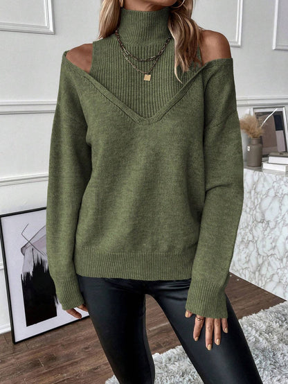Betty | Women's Off-Shoulder Turtleneck Sweater Aus Knit