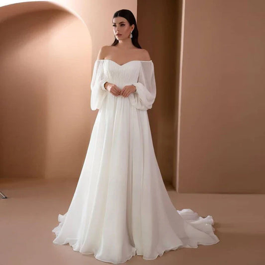 Jeanette | Women's Off-Shoulder Pleated Chiffon Dress