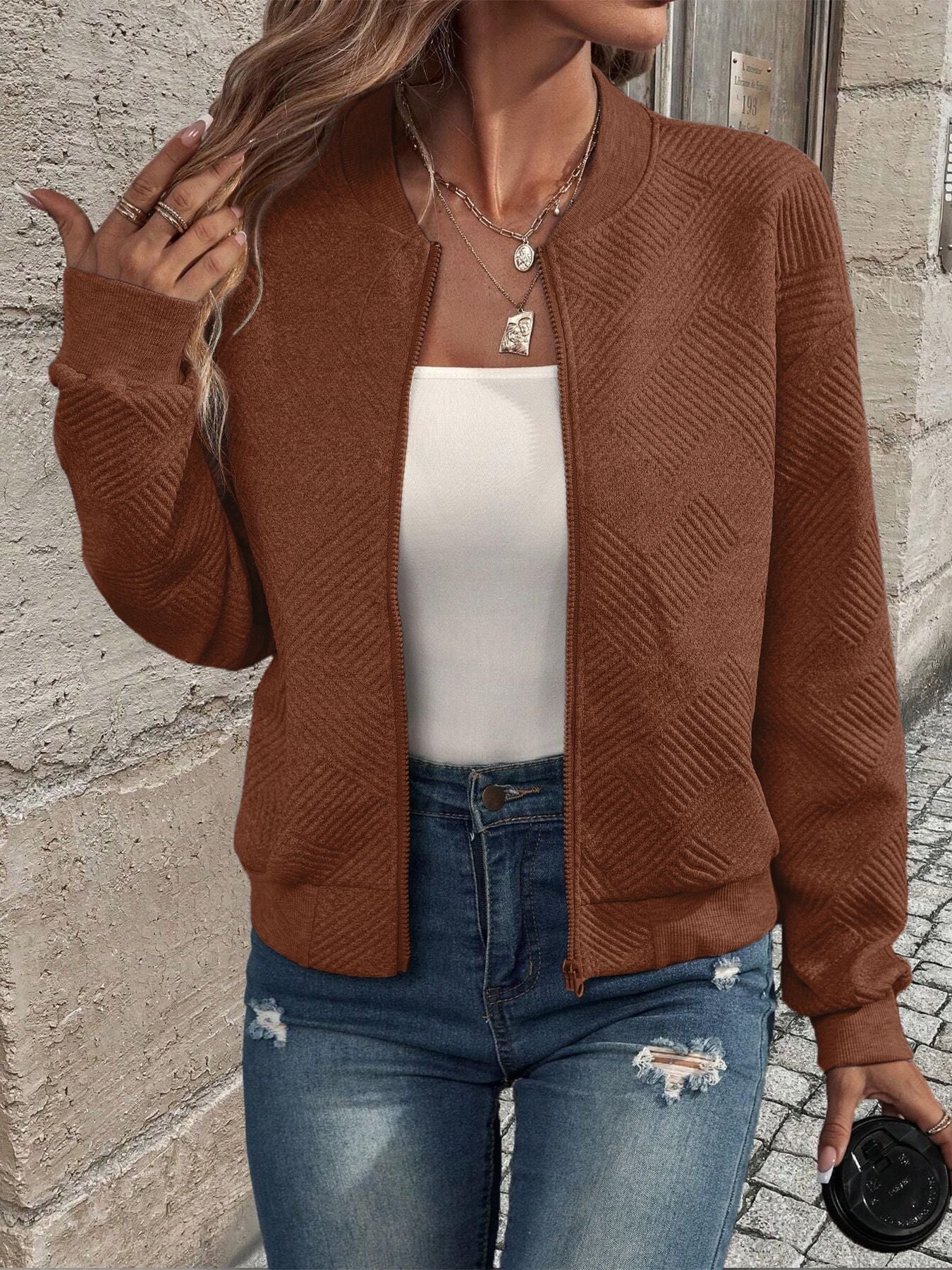 Jessica | Women's Knit Cardigan with Zip and Texture