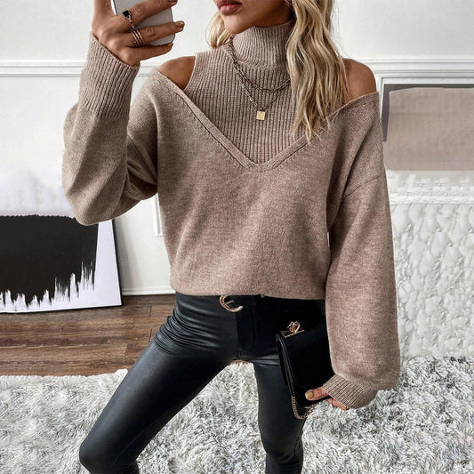 Betty | Women's Off-Shoulder Turtleneck Sweater Aus Knit