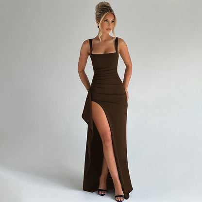 Felicia | Women's Formal Slip Maxi Dress with Open Back