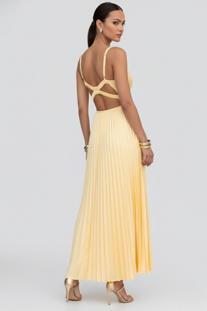 Kerstin | Women's V-Neck Maxi Dress with Pleated Skirt