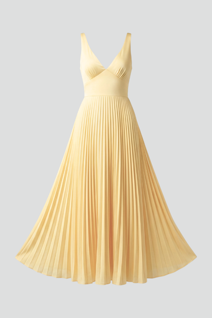 Kerstin | Women's V-Neck Maxi Dress with Pleated Skirt