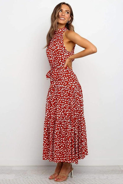 Karin | Women's Maxi Dress with print, Halter Neck and Waist Tie