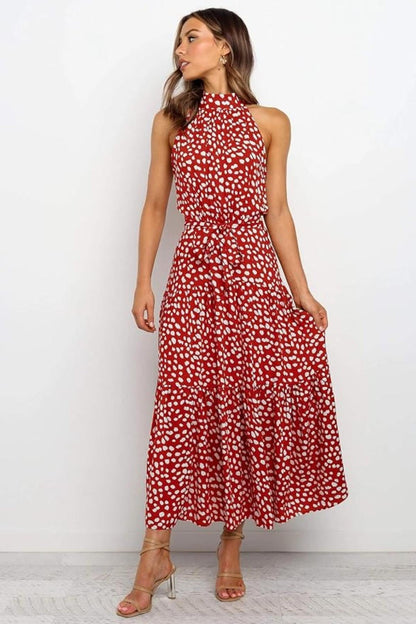 Karin | Women's Maxi Dress with print, Halter Neck and Waist Tie