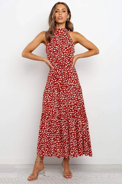 Karin | Women's Maxi Dress with print, Halter Neck and Waist Tie