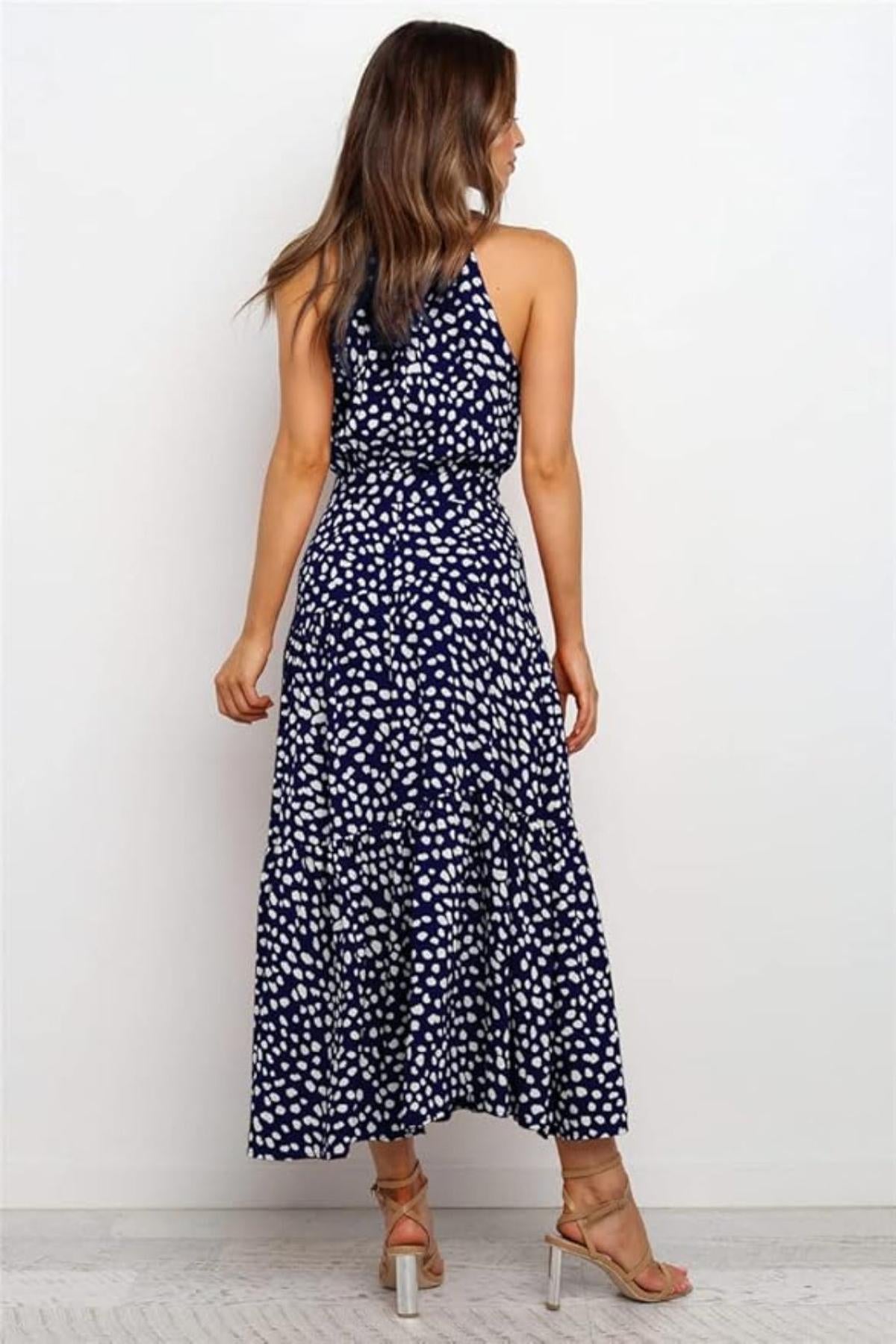 Karin | Women's Maxi Dress with print, Halter Neck and Waist Tie