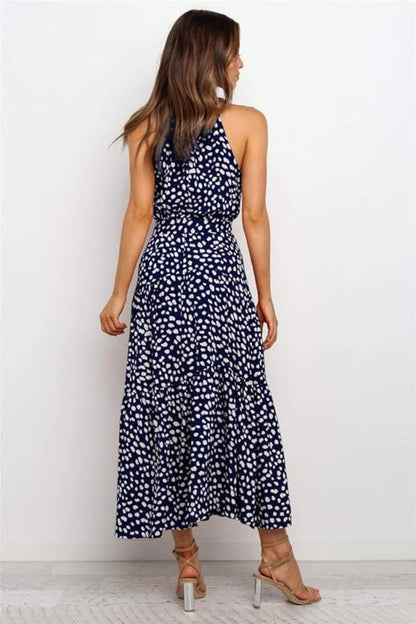 Karin | Women's Maxi Dress with print, Halter Neck and Waist Tie