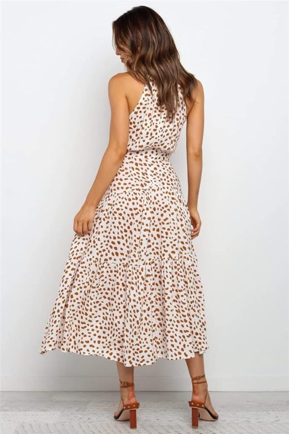 Karin | Women's Maxi Dress with print, Halter Neck and Waist Tie