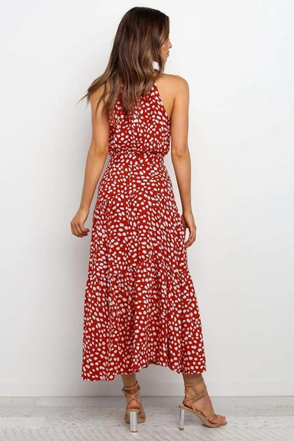 Karin | Women's Maxi Dress with print, Halter Neck and Waist Tie