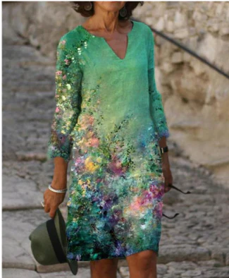Anja | Women's Long Sleeve Abstract Pattern Shift Dress