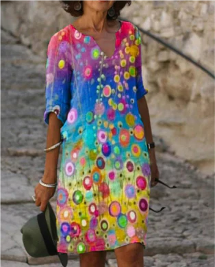 Anja | Women's Long Sleeve Abstract Pattern Shift Dress