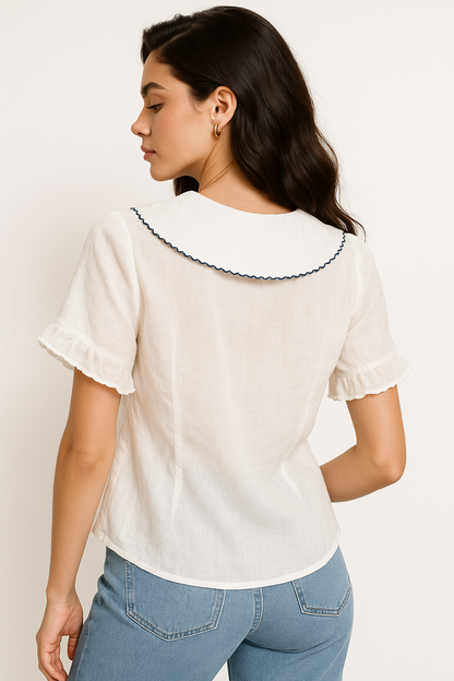 Wren | Scalloped Collar Ruffle Sleeve Blouse