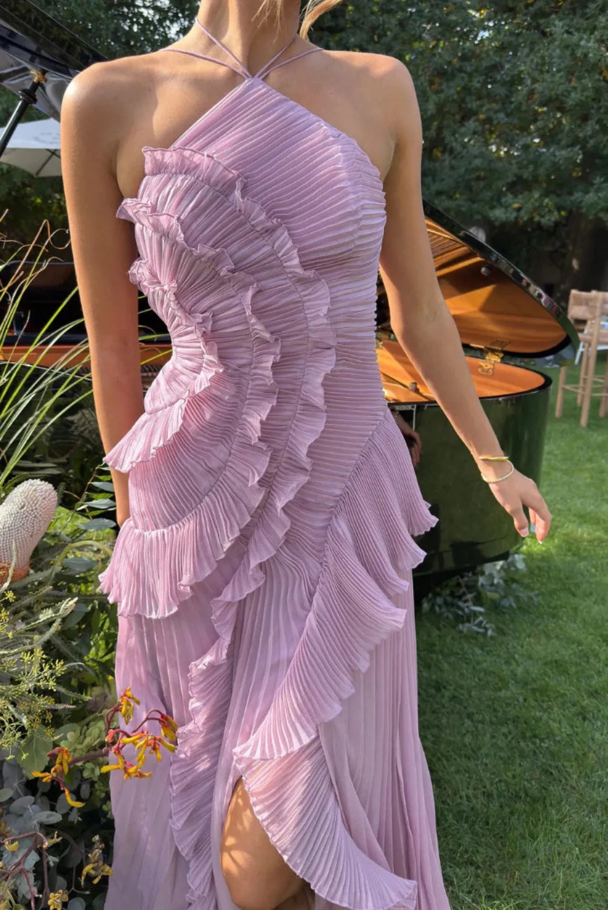 Tanja | Women's Pleated Dress with Halter Neck and Lagenoptik