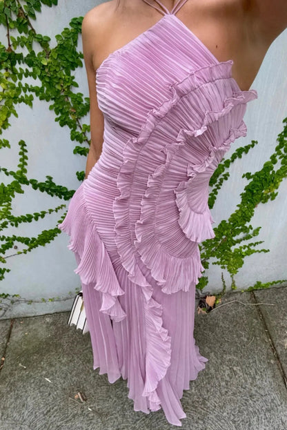 Tanja | Women's Pleated Dress with Halter Neck and Lagenoptik