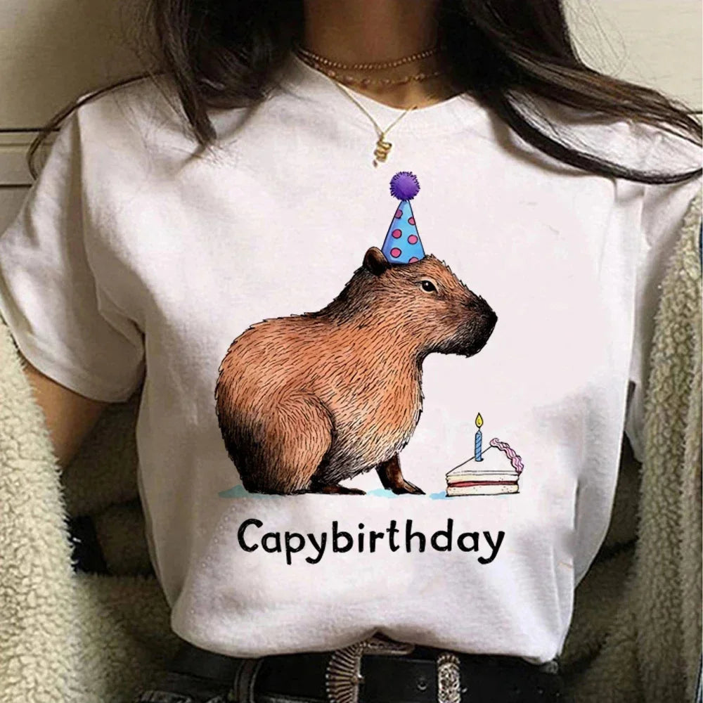 Cute Capybara Cotton T-Shirt for Women Vintage Cartoon Graphic Tee Top Casual Stylish Apparel Milanni Fashion