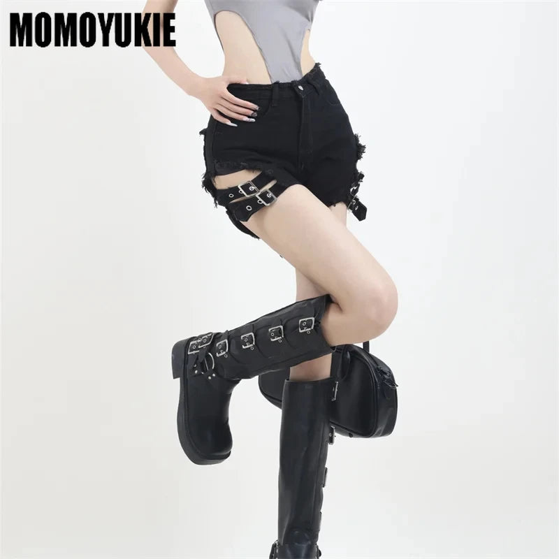 High Waisted Irregular Denim Shorts Goth Rock Sexy Women Shorts Slimming Versatile Casual Wear Milanni Fashion