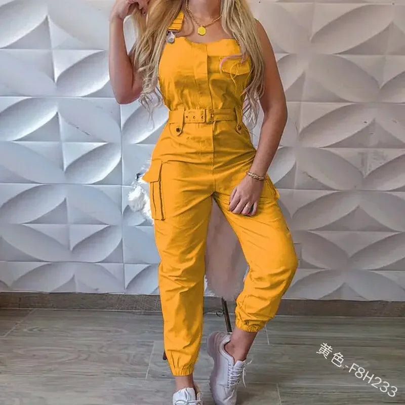 Fashion Simplicity Solid Jumpsuit Elegant Workwear Sleeveless Straps Pants Casual Skinny High Waist Jumpsuit  Milanni Fashion   