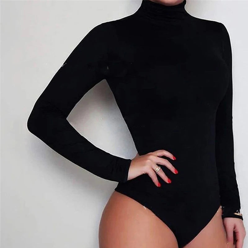 Long Sleeve Turtleneck Bodysuit for Women Autumn Winter Sexy Bodycon High Waist Romper Milanni Fashion