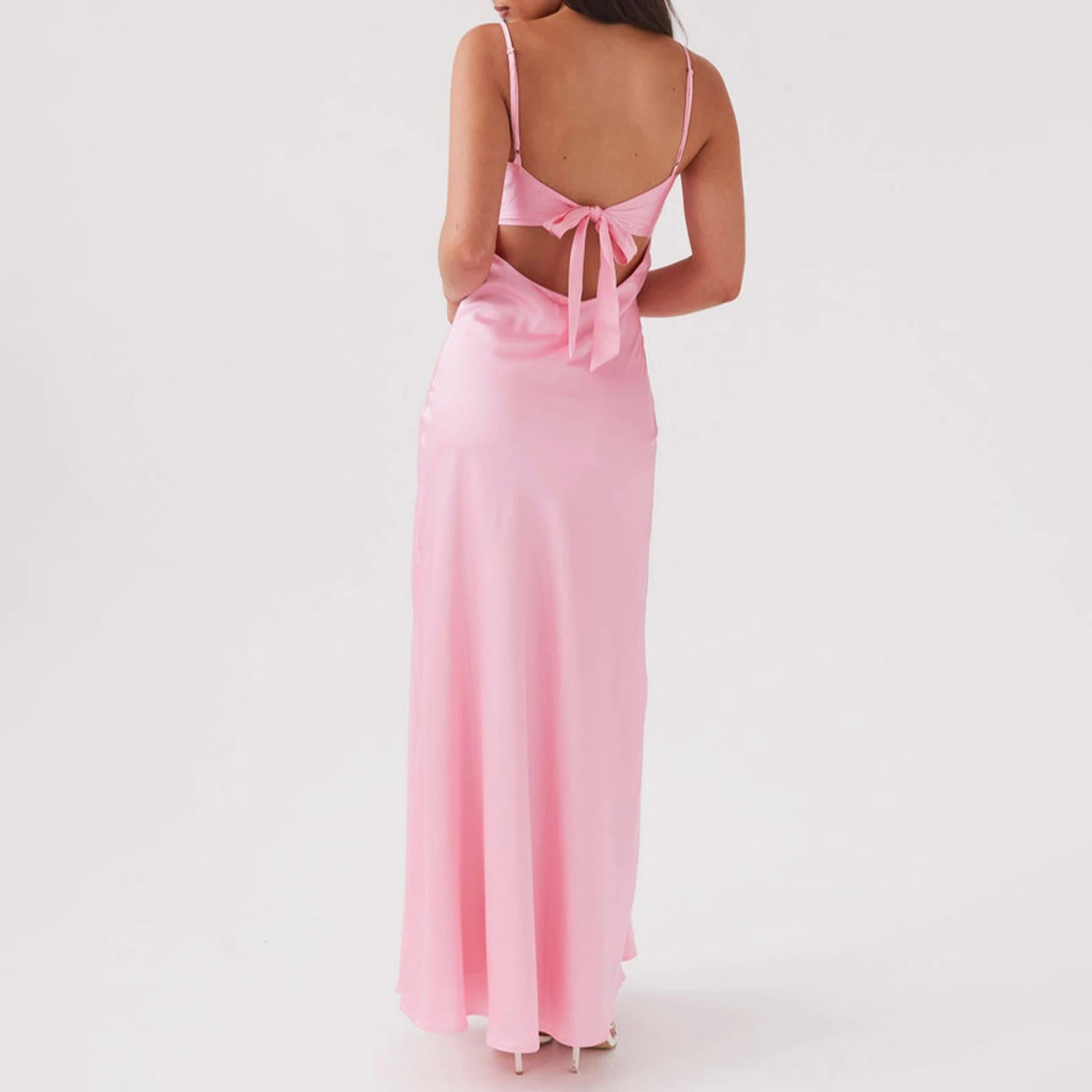 Solid Color Sleeveless Tie-Up Front Sleeveless Backless Long Dress Maxi Dress Milanni Fashion   