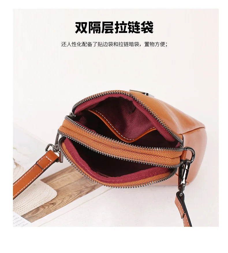 Cowhide Leather Crossbody Bag Fashionable Casual Shoulder Purse Trendy Everyday Handbag for Women Milanni Fashion