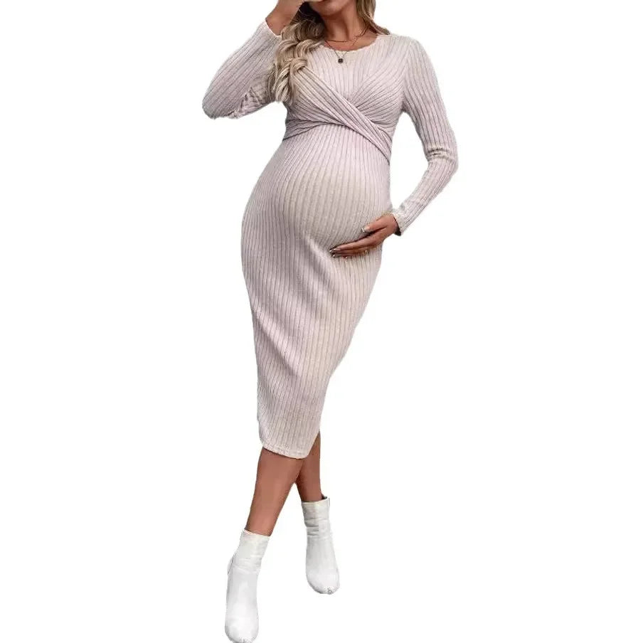 Autumn Winter American Casual Across Ties A Line Slim Dress Maternity Elegant Clothes Midi Dress Milanni Fashion   