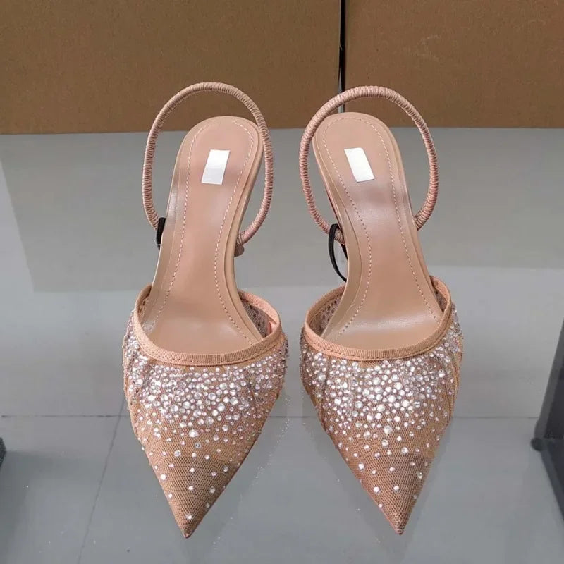 Luxury Broken Drill Diamond Mesh Fabric Sandals Elegant Pointed Toe High Heels Shoes Stylish and Chic Milanni Fashion