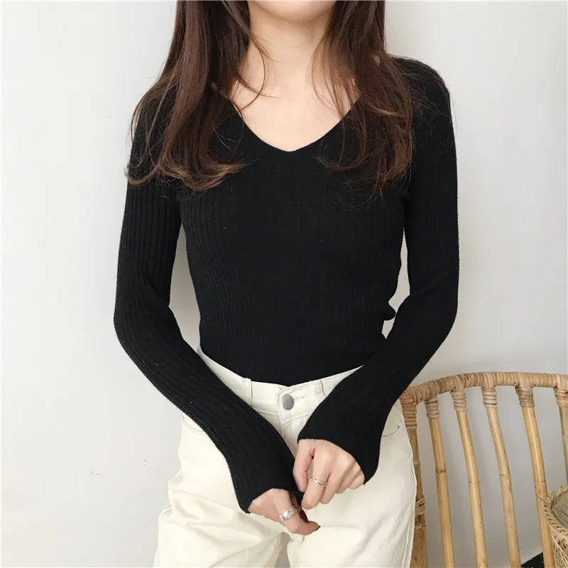 V-Neck Knitted Sweater Slim Fit Winter Pullover Top for Women Stylish and Cozy Casual Wear Milanni Fashion