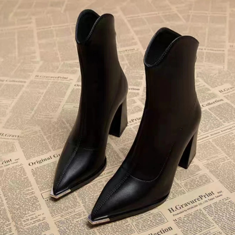 Winter High Heels Sexy Luxury Chunky Ankle Chelsea Boots for Women Fashionable Comfortable Footwear Milanni Fashion Black 35