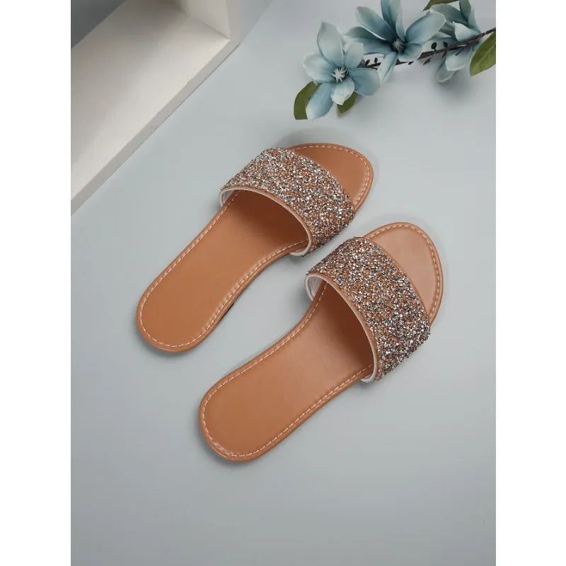 Glitter Bling Flat Beach Slippers for Women Luxury Designer Sandals Stylish Comfortable Summer Shoes Milanni Fashion