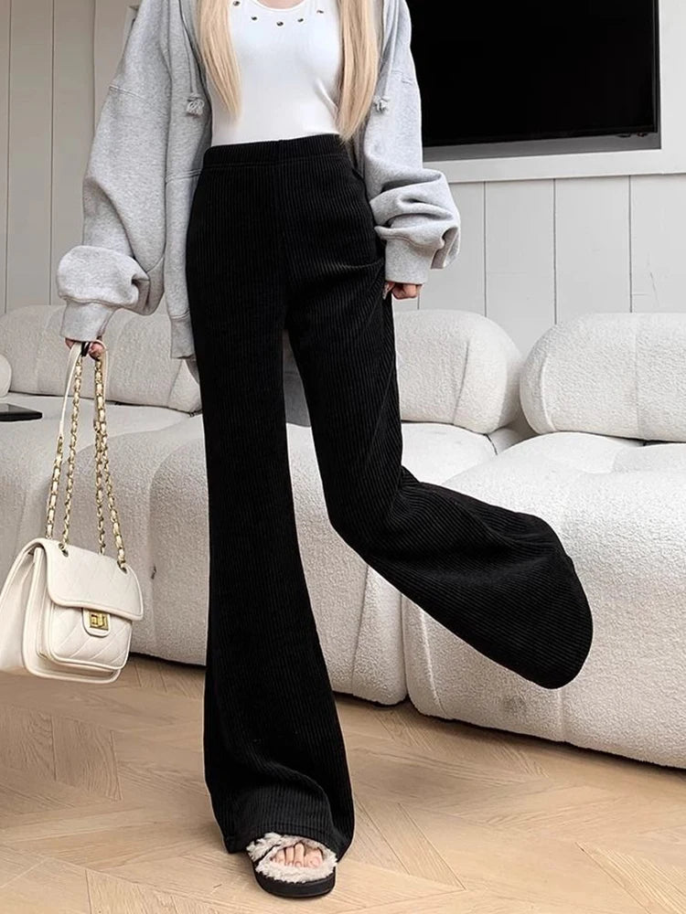 Vintage Corduroy Flare Pants for Women Casual High Waist Trousers Fall and Winter Fashion Pants Milanni Fashion Black M