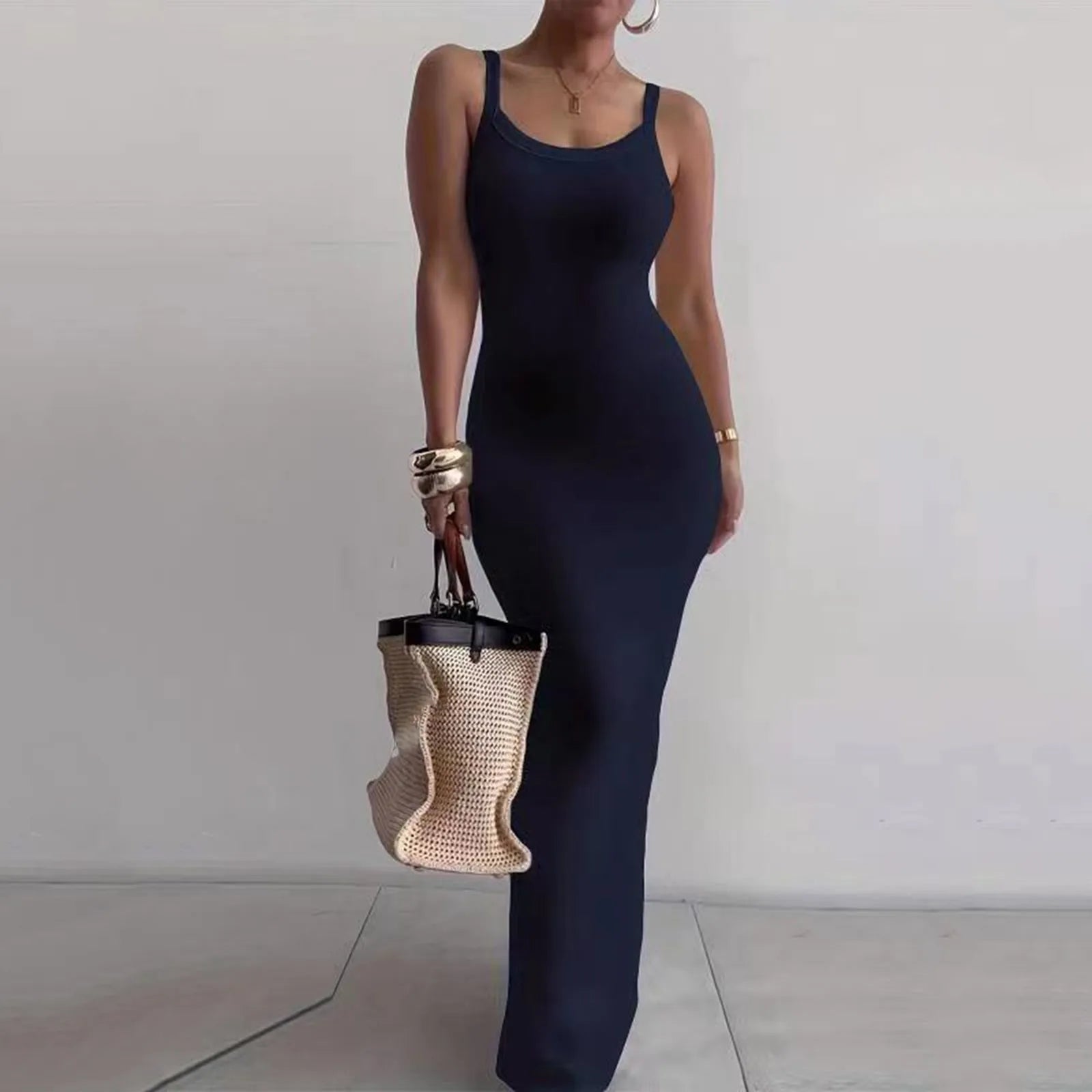 Women's Bodycon Maxi Dress Summer Sleeveless Long Dress For Beach Midi Dress Milanni Fashion Navy S CHINA