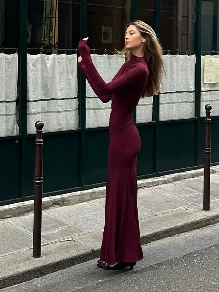 Casual Turtleneck Bodycon Long Dress For Women Chic Fashion Long Sleeve Slim Robe Dress Maxi Dress Milanni Fashion   