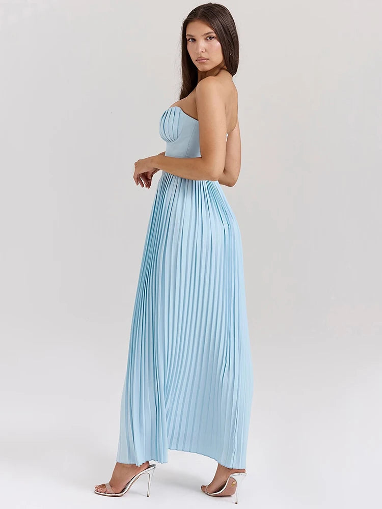 Off-shoulder Backless Pleated Maxi Dress For Women Fashion Strapless High Waist Bodycon Sexy Long Dress Maxi Dress Milanni Fashion   