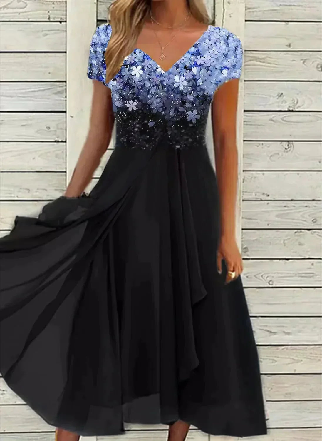 Yvonne | Women's Flowing Floral Dress with short Sleeves