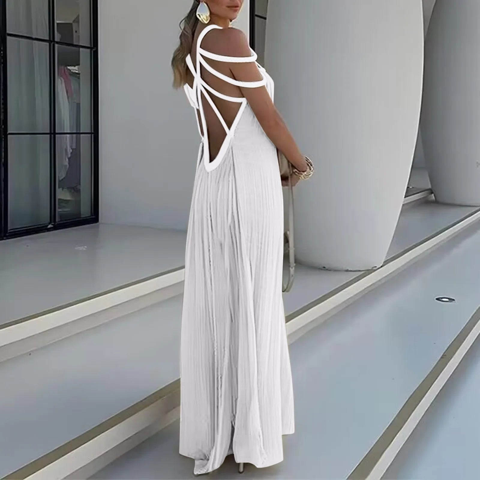 Women Spring Off-Shoulder Elegant Solid Long Dresses Maxi Dress Milanni Fashion   