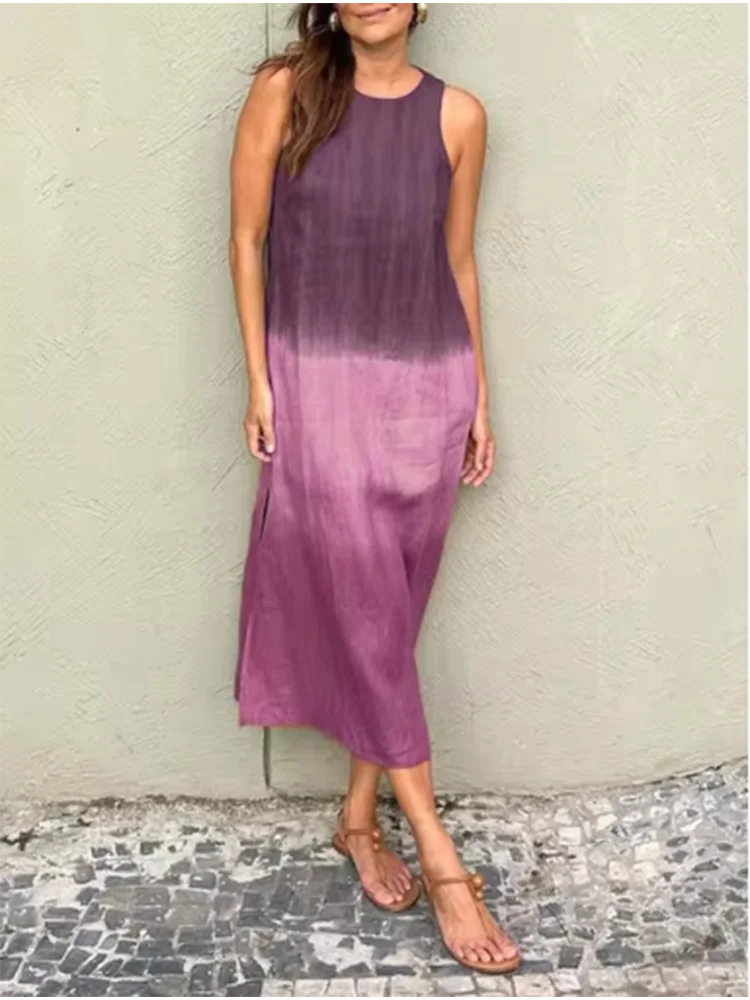 Elegant Gradient Dress Women's o Neck Sleeveless Dress Fashion Loose Vacation Dress Maxi Dress Milanni Fashion Purple M 