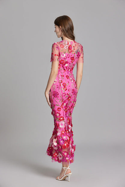 Verena | Women's Sheer Maxi Dress with Blumenstickerei