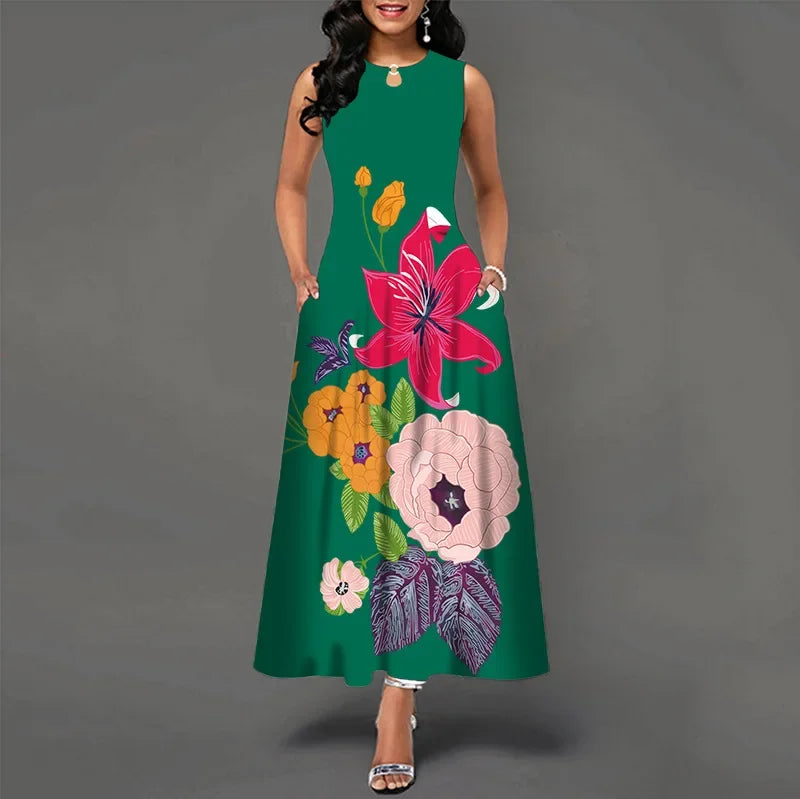 Flower Print New Casual Sleeveless Long Dress Maxi Dress Milanni Fashion WX-17 5XL 