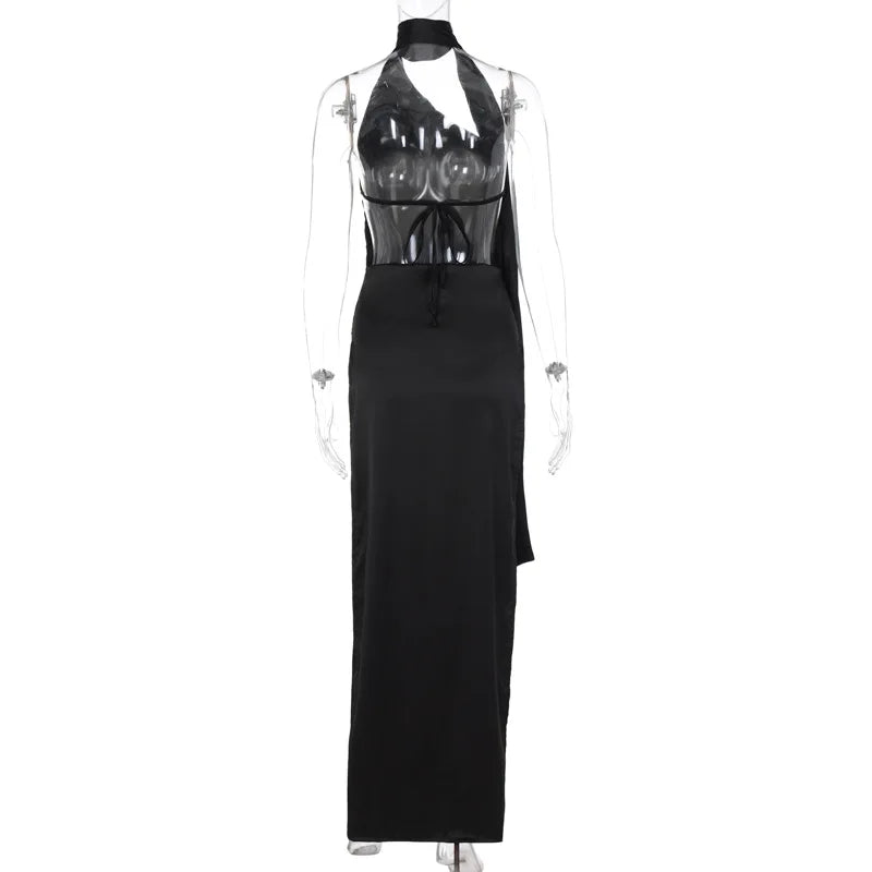 Sexy Sleeveless Halter Maxi Split Dress Club Party Outfit Bodycon Maxi Dress Milanni Fashion   