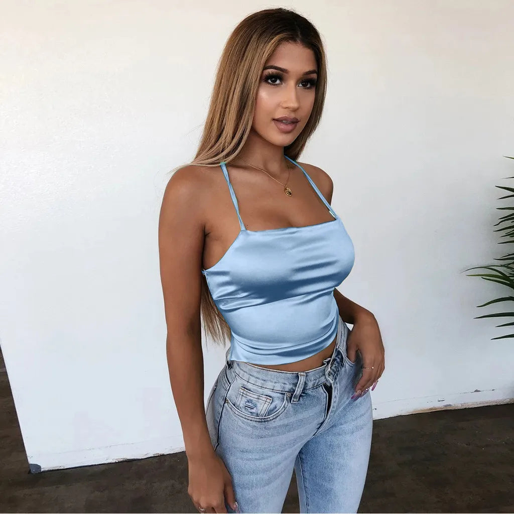 Sexy Crop Top Clubwear Sleeveless Spaghetti Strap Backless Halter Tank Top for Women Fashion Milanni Fashion