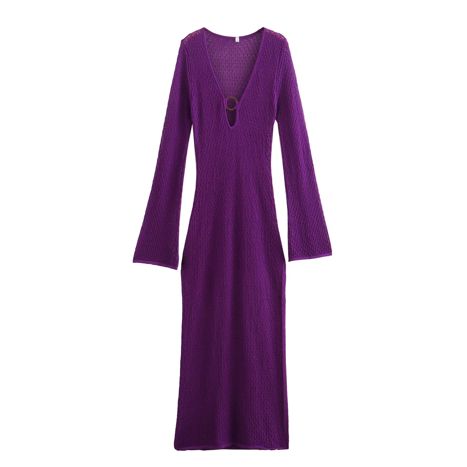 Long-sleeved European Station Classy Elegant Goddess Style High-end Dress 2024 Spring & Fall New Maxi Dress Milanni Fashion PURPLE L 